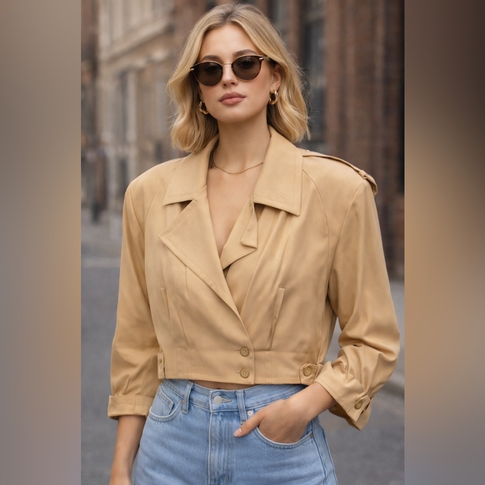 Vintage Linda Allard Ellen Tracy Cropped Silk Blazer